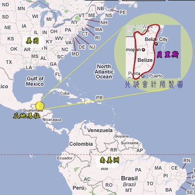 貝里斯地理位置圖